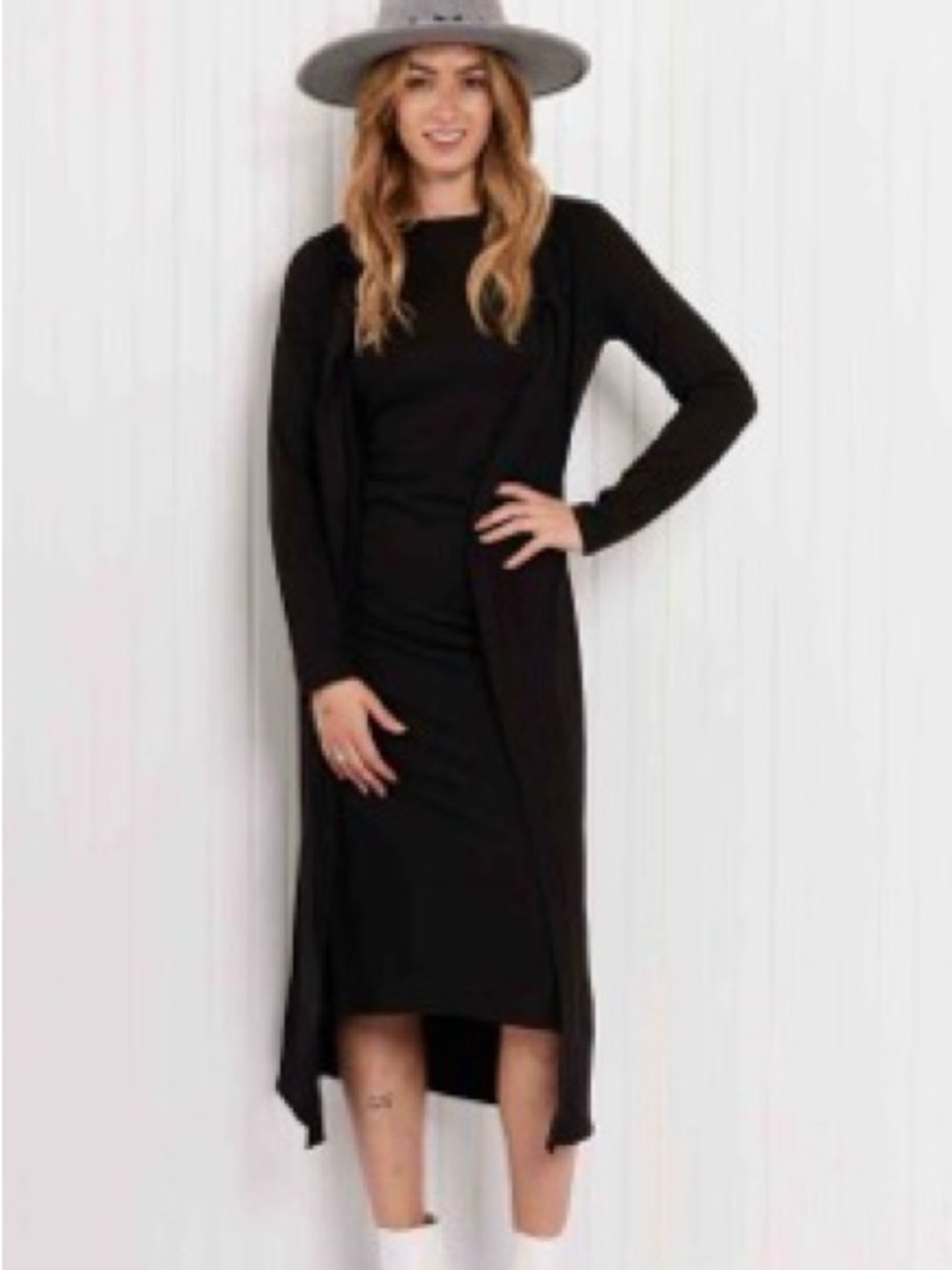 Ribbed Halter Neck Midi Dress with Matching Cardigan
